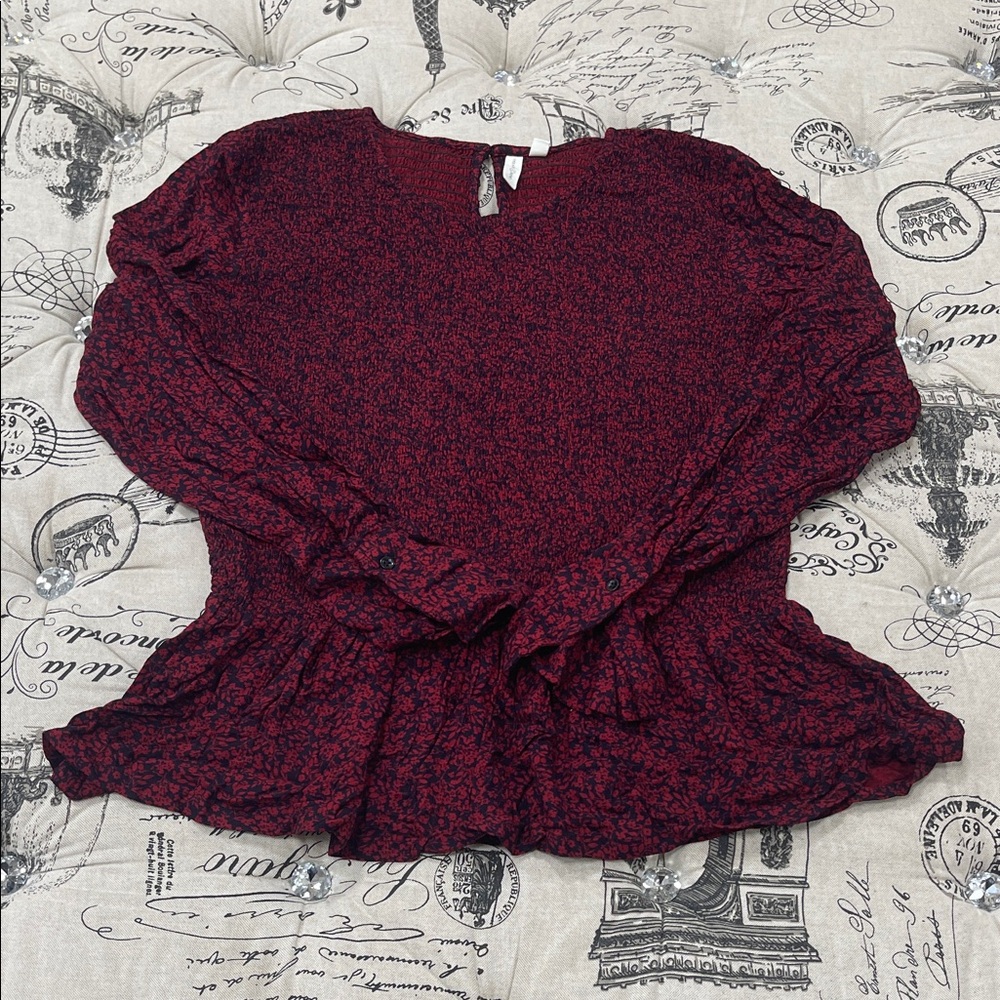 Treasure & Bond Maroon Ruffle Top